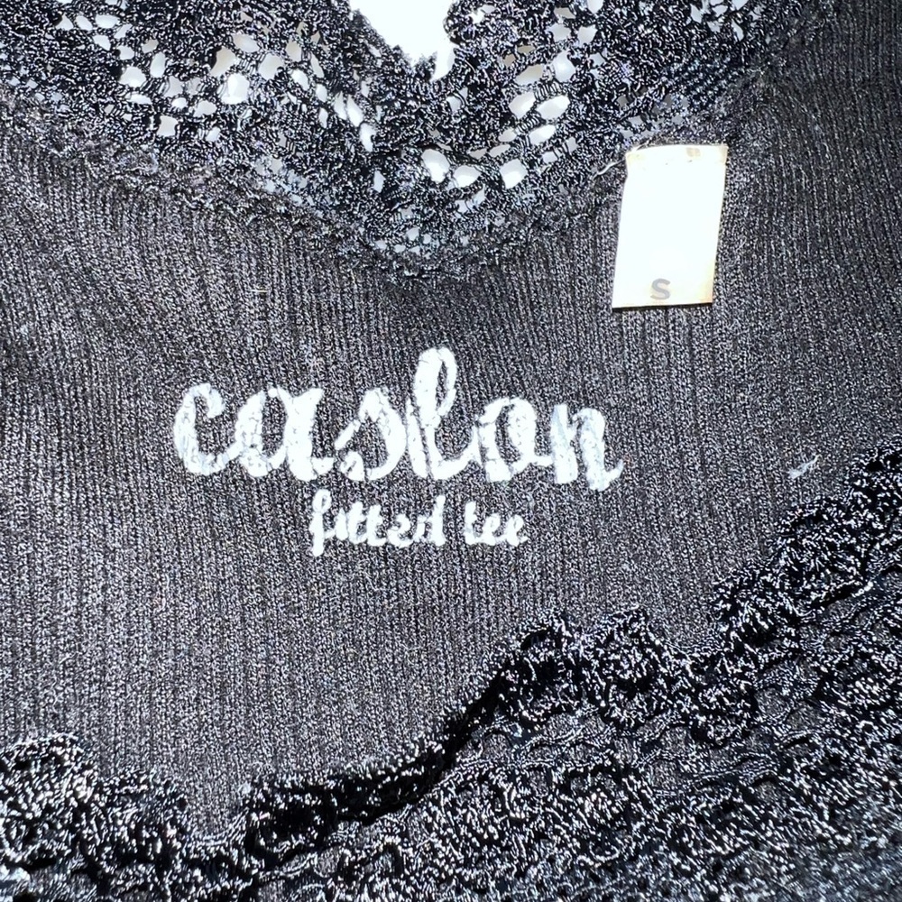 EUC Caslon 100% cotton rib knit tank lace trim tank top lettuce edge hem sz S - Picture 3 of 9